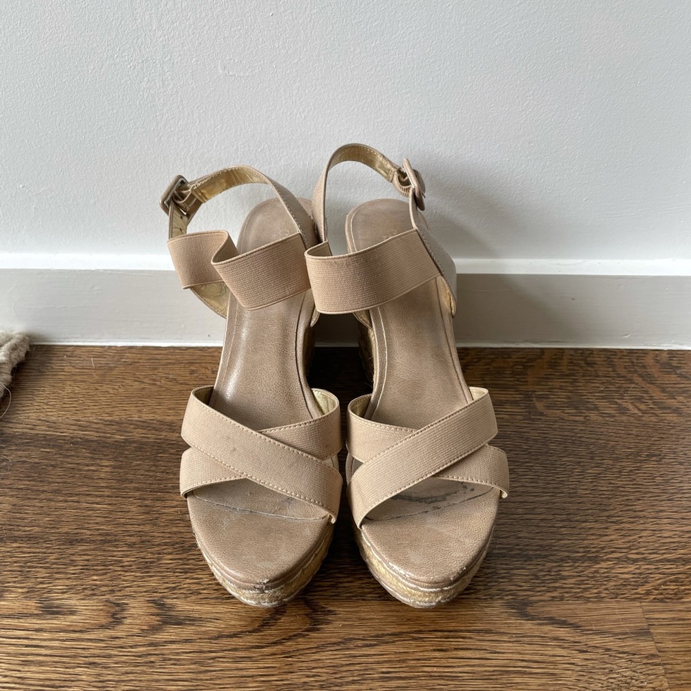 Charles David Nude Strappy Wedge